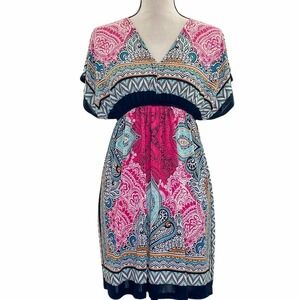 INDIA Boutique Printed Short Sleeve V-Neck Dress